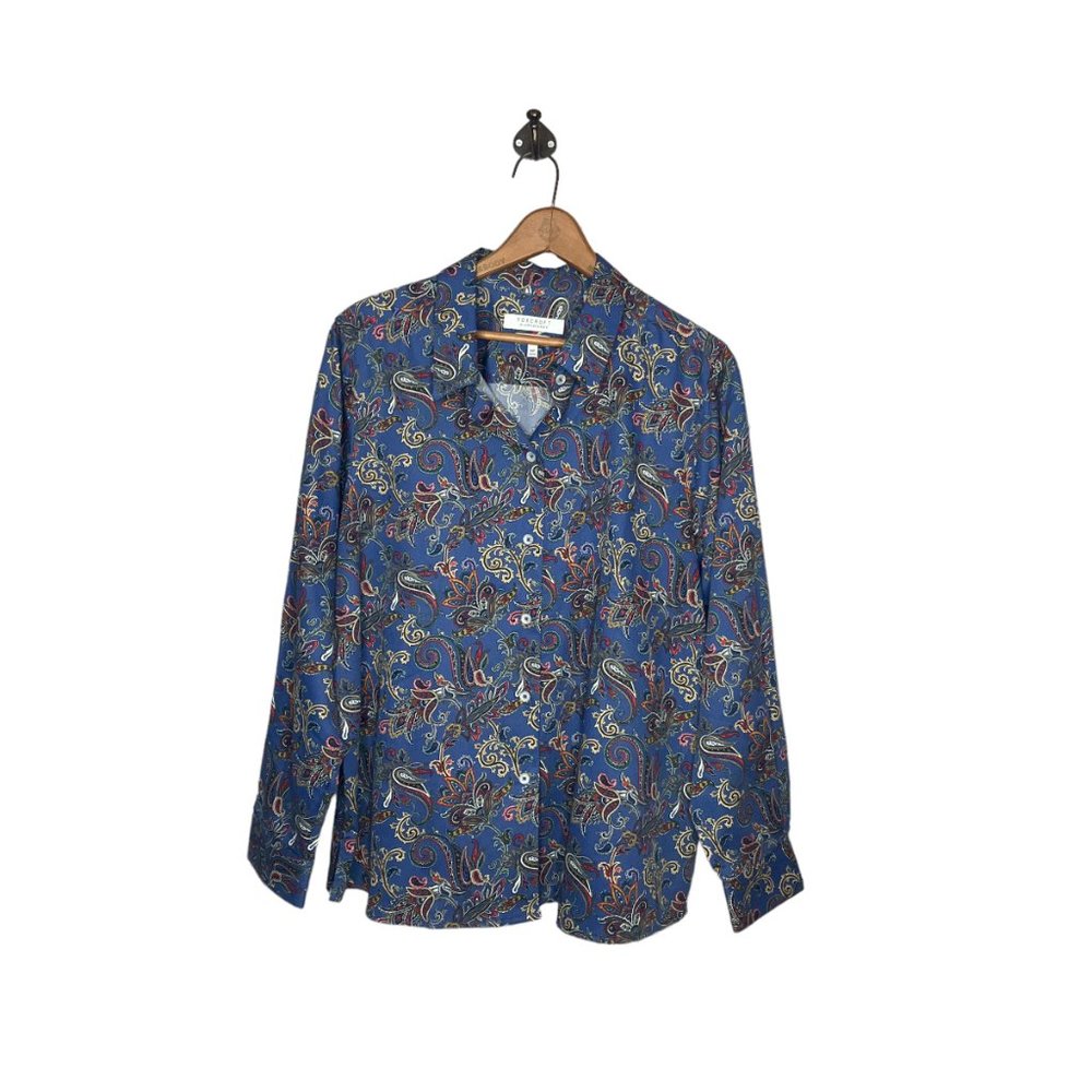 Foxcroft Appleseed's Petites 18 18P Paisley Iris Wrinkle Free Shaped Fit Shirt - Picture 2 of 5